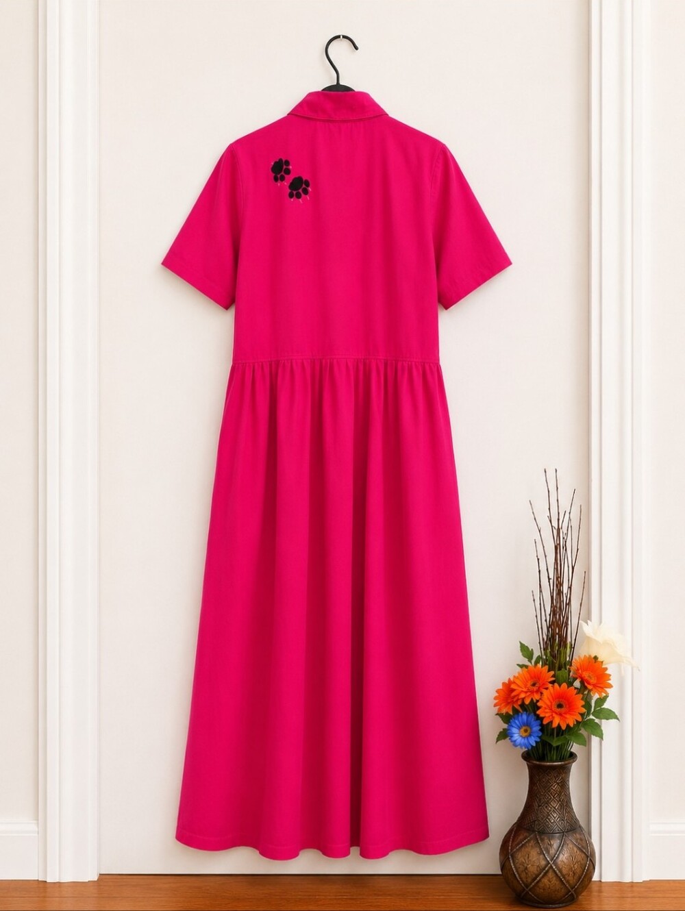 Vintage Iris 80's Colourful Pink Cat Print Maxi Dress | 100% Cotton Pockets Tall - Picture 9 of 10